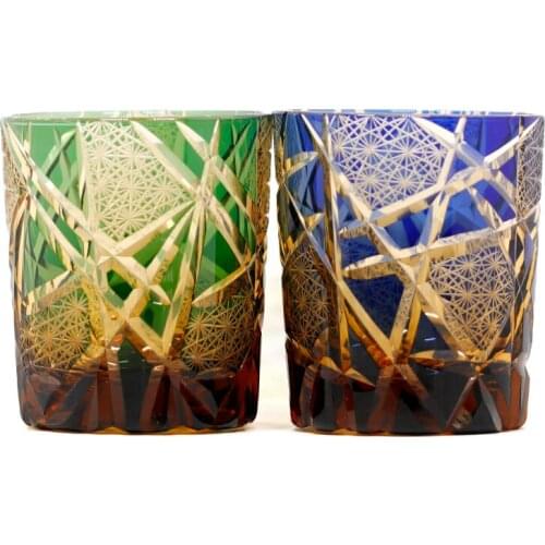 9 Ounces Drinking Glasses Blue Old Fashioned Crystal Whisky Glasses For Scotch-Bourbon Glasses With Hand Cut Design