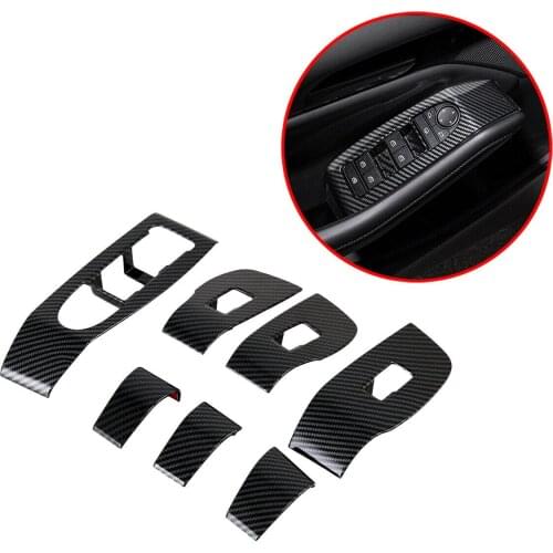 Carbon Fiber Door Side Armrest Lift Switch Button Control Console Panel Cover Trim Fit For 2019 2020 Mazda 3 Axela