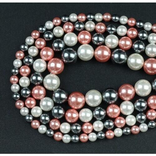 Natural Black Red White Shell Pearl Beads Round Loose Spacer Beads 15'' 6/8/10/12mm For DIY Jewelry Making Bracelet Accessories