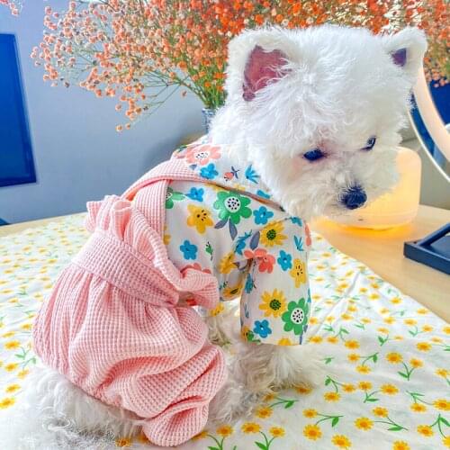 Floral Print Pet Dog Jumpsuit For Small Puppy Animal And Girl Cat Dresses Summer Yorkies Terrier Mascotas Clothes honden kleding