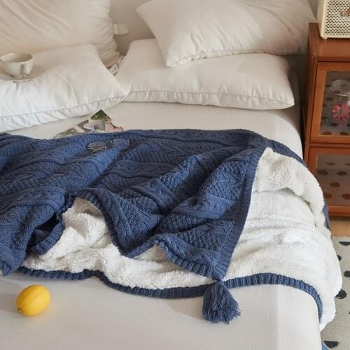 Double flannel wind girl heart fringe knit blanket blanket cover blanket winter lamb down sofa blanket