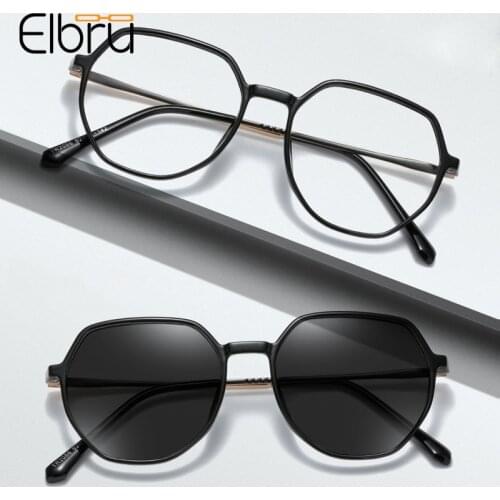 Elbru Anion Retro Metal Oversized Glasses Frame Men Women Ultralight Transparent Color Eyewear Photochromic Lens Plain Glasses