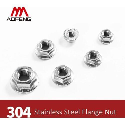 304 Stainless Steel Flange Nut M3 M4 M5 M6 M8 M10 M12 Flange Nuts for Mechinal Use Hexagon Nut with Flange Nut