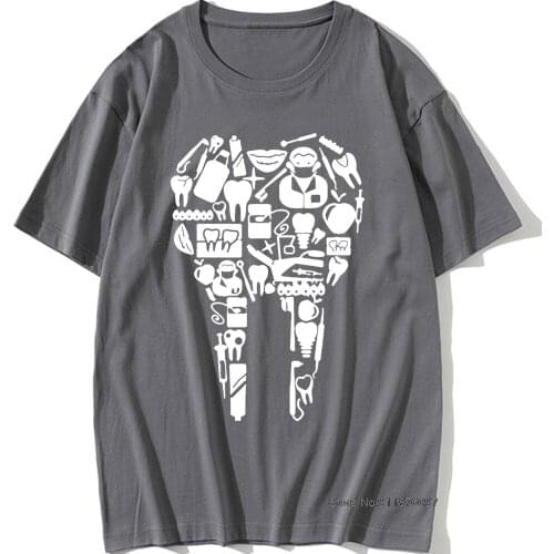 Funny Tooth Teeth Dentist Print T-shirt Summer Cotton Short Sleeve T Shirt Men Casual Vintage Tees Harajuku Retro