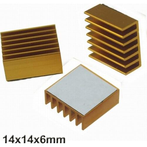 Gdstime 20pcs Computer Cooler Radiator Aluminum Heatsink Glod 14x14x6mm With Thermal Conductive Tape 40mm 4cm