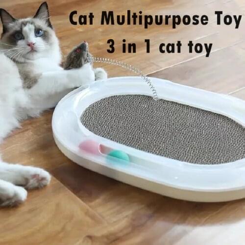 Pet Cat Toy Training Amusement Plate Tracks Disc Multipurpose Toy Cat Scratching Board Claw Grinder Spring Cat Stick With Catnip
