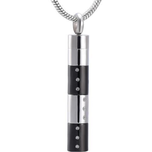 IJD9964 Newest Cool Mens Inlay Cylinder Pendant Cremation Urn Necklace Ashes Keepsake Memorial Jewelry