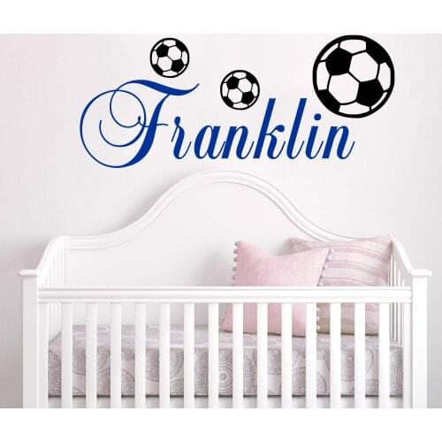 Customized Name Footballer Wall Stickers for Kids Room Decor Removable Football Wall Vinyl Decals Personalized Name Art AY1894