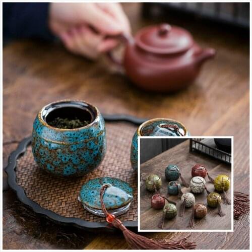 1pc Ceramic Portable Travel Kiln Becomes Small Tea Pot Retro Home Storage Irrigation Moisture-proof Hand Mini Tea Storage Box