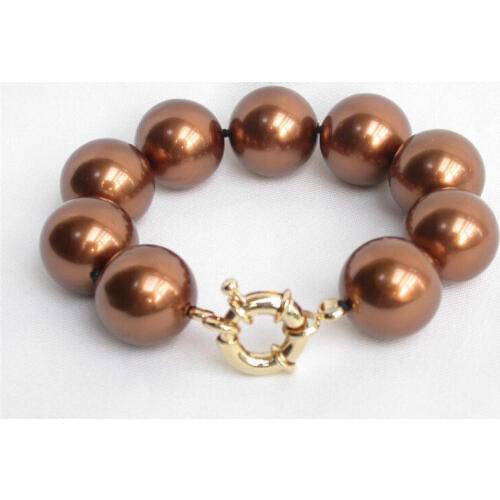 Beautiful 8" 16mm round coffee south sea shell pearls Bracelet