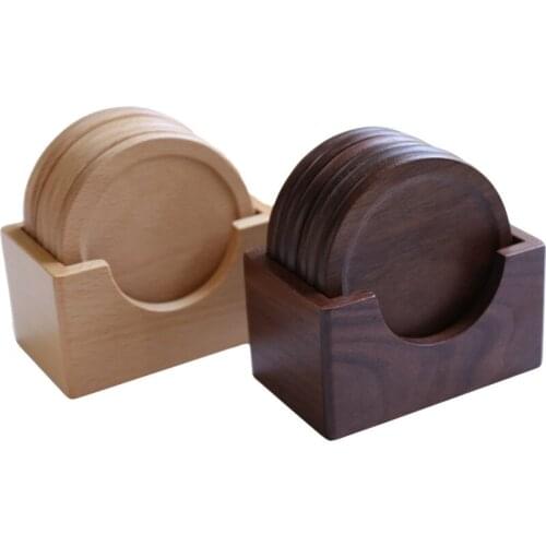 Japanese Style Round Black Walnut Tea Cup Mats Solid Wood Coasters Heat Insulation Pads Coffee Mug Holder Kitchen Placemats