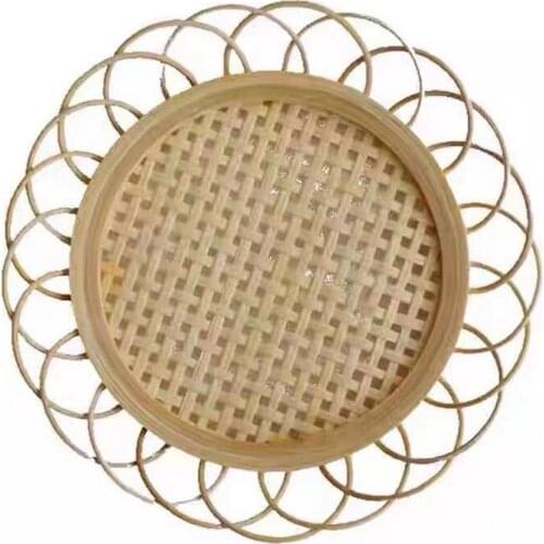 Homestay Decoration Lace Cup Holder Simple Style Handmade Bamboo Woven Coaster Home Coffee Shop Table Decoration Accessories