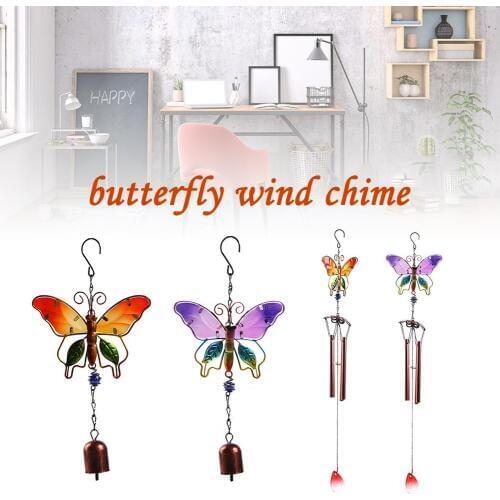 Metal Handmade Butterfly Wind Chime Garden Glass Painted Ornaments Creative Home Bell Wind Chime Tube Pendant