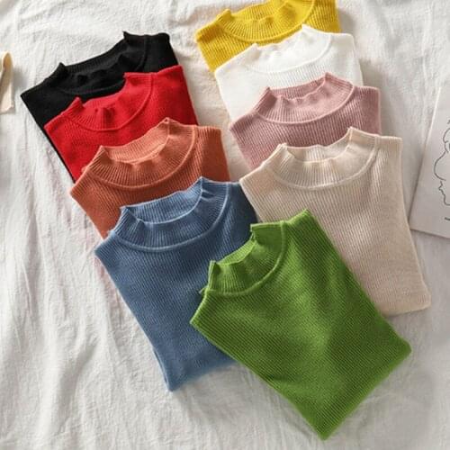 Japanese Sweet Basic Knit Pullovers Sweaters Korean Half Turtleneck Long Sleeve Sweater Autumn New Vintage Solid Sueter Mujer