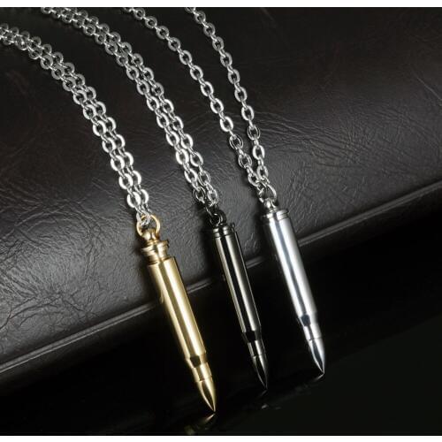Fashion Cool Womens Mens Stainless Steel Silver Color Gold Black Open Bullet Pendant Necklace Unisexs Jewelry Free Cross Chain