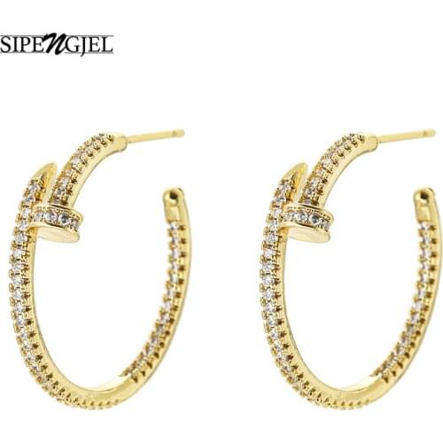 SIPENGJEL New Fashion Cubic Zircon Geometric Nail Earrings Creative Simple Personality Creative Earrings For Women Jewelry 2021