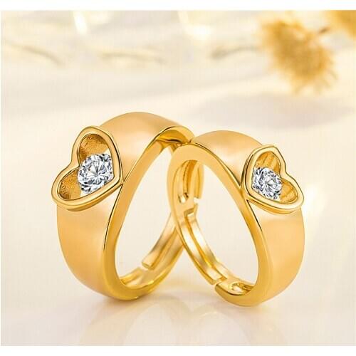 Fashion Gold Plated Lover Rings Men Women Heart Zircon Couple Ring Wedding Band Promise Ring Couple Jewelry Party Gifts