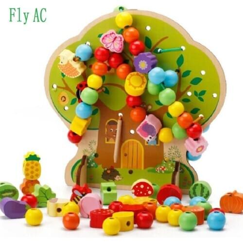 Montessori Learning Education Wooden Toys Cartoon fruit tree Fruit Beads Educational Toy For Children Birthday gift