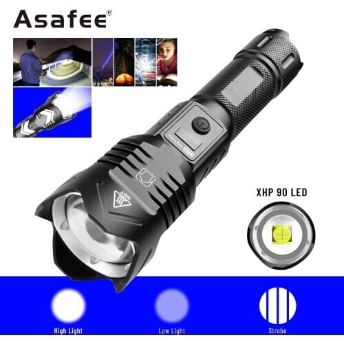 XHP90 Powerful Tactical Flashlight USB Rechargeable Torch Waterproof Zoomable Dimming for 18650/26650 Camping Hunting Lantern