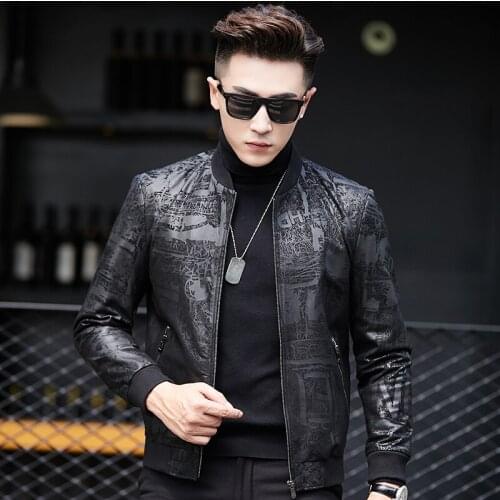 2020 Genuine Leather Jacket Men Real Sheepskin Coat Baseball Collar Mens Motorcycle Bomber Jacket Jaqueta Couro LWB1802 YY412