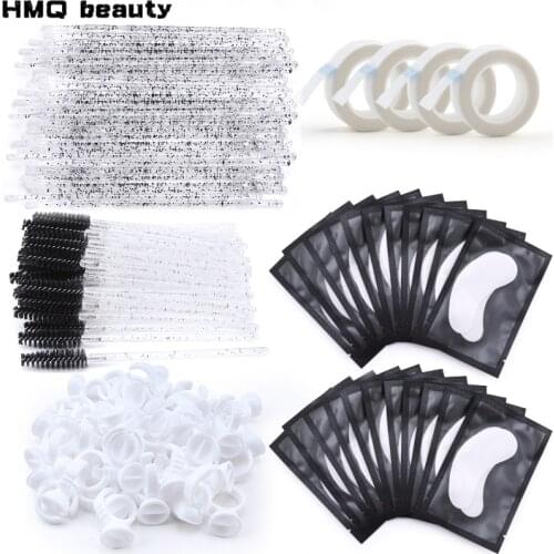 Eyelash Extension Supplies Kit Mascara Applicator Lashes Brush Crystal Cotton Swabs Glue Ring Tape Eye Pad Eyelashes Makeup Tool