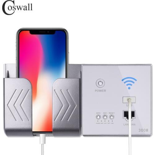 COSWALL Silver / Gold 300M Wall Embedded Wireless AP Router USB Charging Port 1500mA Output Wall WIFI Routeur Panel Socket