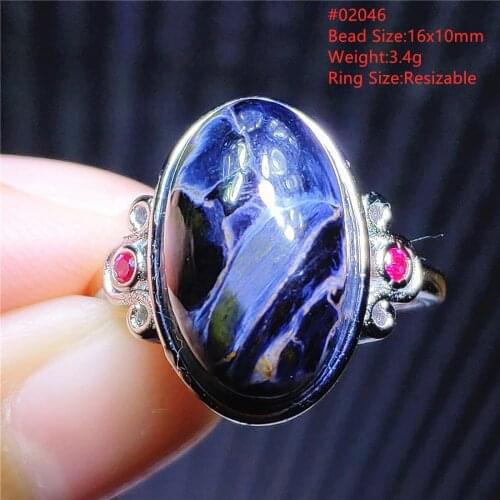 Genuine Natural Pietersite Blue Adjustable Chatoyant Ring Cat Eye 18x13mm Oval Rare 925 Sterling Silver From Namibia AAAAA