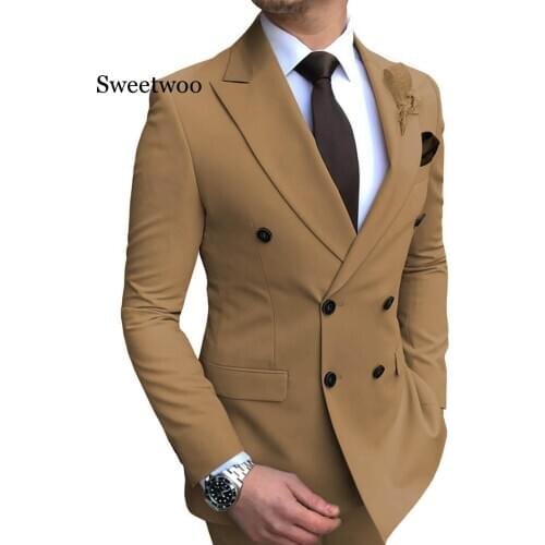 2020 New 2 piece suit Mens blazer suit jacket Slim Fit Double-Breasted Notch Lapel Blazer(Blazer +pants)