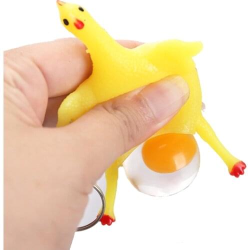 2021 Novelty Antistress Squeeze Chicken Laying Egg Funny Gadgets Chicken Toys With Keyring Squishy Kids Toys For Children