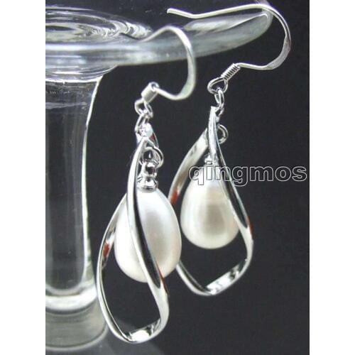 Charming Big 50*17MM Helix shape Dangle Earring with natural 8-10mm white pearl & silver plated hook-ear304 wholesale/retai