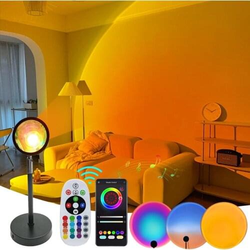 Rgb Sunset Lamp 16 Colors Remote App Bluetooth Aluminum Lens Sunset Projection Lamp Rainbow Atmosphere Led Bulbs 5W Night Lights