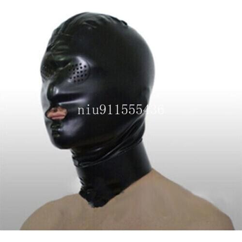 Handmade Black Latex Hoods Mask with Small Holes Eyes Cosplay Latex Mask Custom Made for Men