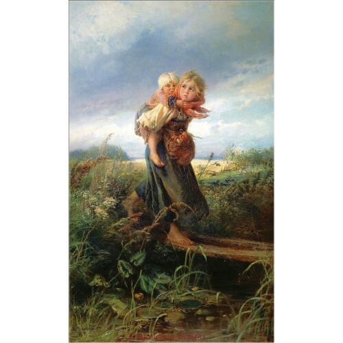 Needlework Craft Home decor French DMC Quality Counted Cross Stitch Kit/Set Oil painting 14 ct Children Running from the Storm