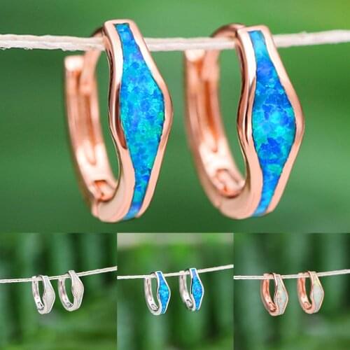 Simple Female White Opal Stone Earrings Trendy rose gold color Hoop Earrings For Women Cute Bridal Geometric Wedding Earrings