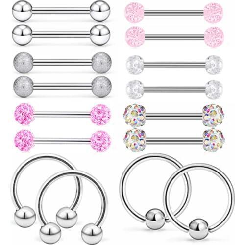 1Pair Stainless Steel Nipple Piercing Bar 14G Crystal Nipple Ring Pack Sexy Captive Bead Ring Horseshoe Barbell Nipple Jewelry