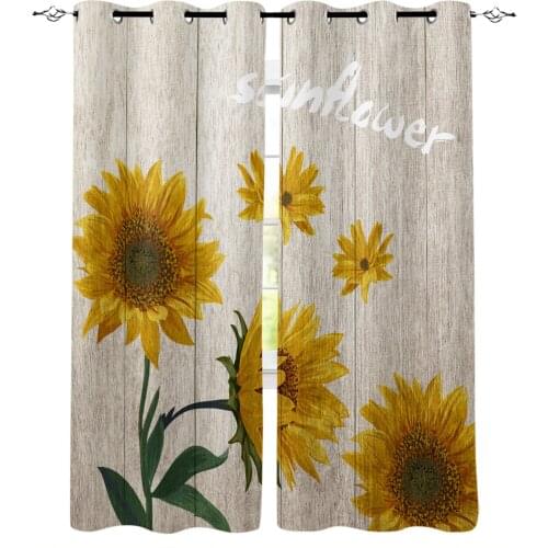 Wood Planks Sunflowers Plants Blackout Curtains For Living Room Bedroom Window Treatment Blinds Drapes Kitchen Curtains