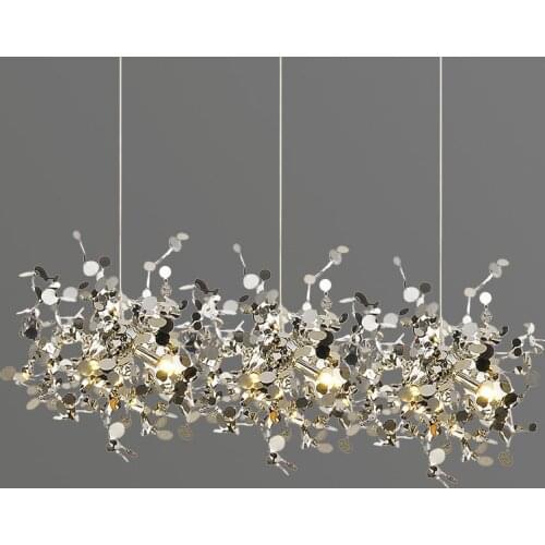Nordic modern personality stainless steel chrome leaf LED chandelier living room lamp bar table lamp dining room chandelier