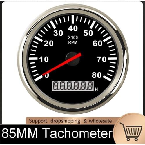 85mm Boat Tacho Gauge with LCD Hourmeter 6000/ 8000 rpm Tachometer Gauge Fit For Car Marine Yacht 9~32V