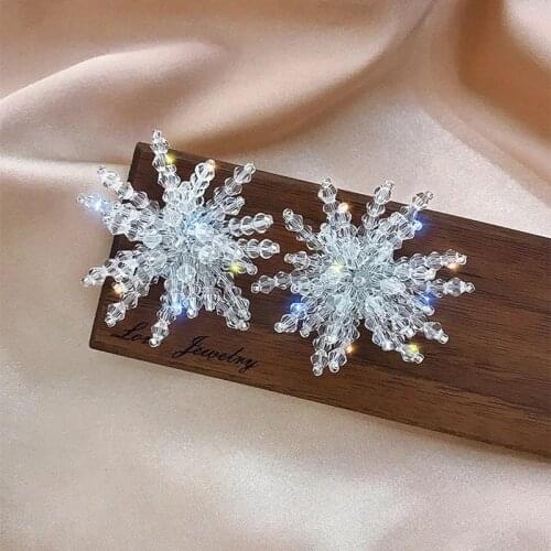 2021 New Handmade Crystal Snowflakes Exaggerated Trendy Stud Earrings For Women Fashion Jewelry Big Flower Earings Brincos