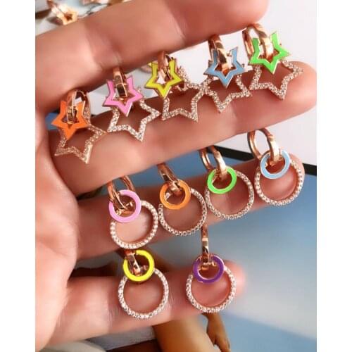 Geometric dangle drop women earring rose gold color clear AAA cz women girl jewelry fashion