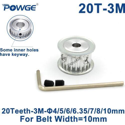 POWGE 20 Teeth HTD 3M Timing Pulley Bore 4/5/6/6.35/7/8/10mm for Width 10mm 3M synchronous belt HTD3M pulley gear 20Teeth 20T