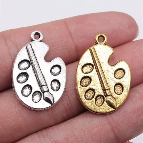 10pcs 28x19mm Charm Brush And Palette 3 Colors Brush And Palette Charms Painting Brush And Palette Pendant