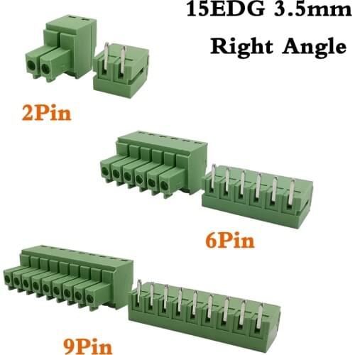 5Pairs KF2EDG 2-12 Pin PCB Terminal Block Connector 2-12 P 15 EDG 3.5mm Right Angle Header Socket PCB Screw Terminal Connector