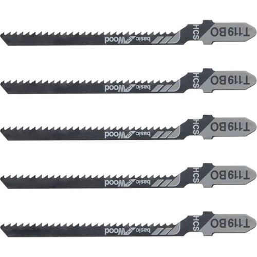 5pcs 3" 12TPI Jig saw Blades HCS T-Shank Jigsaw Blades T119BO For Wood Cutting Power Tool Accessories For Bosch Dewalt Makita