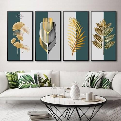 Abstract Golden Plant Leaves Canvas Print Painting Picture Poster Wall Art Modern Style for Aisle Living Room Unique Decoration