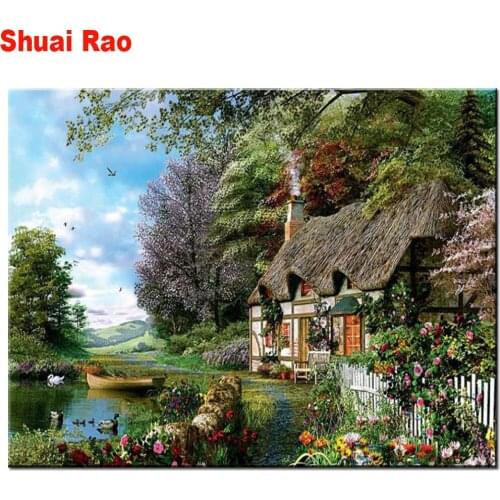 5D diy diamond painting Ocottage Painting Full Diamond mosaic cross stitch art 3D village house lake natural landscape paintings