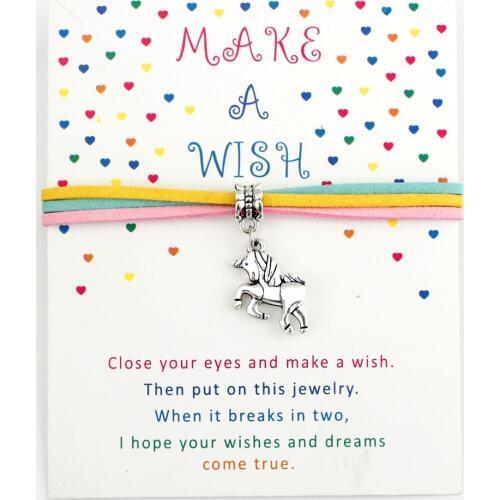 Unicorn Horse Card Bracelets Animal Make a Wish Charm Jewelry Wax Cords Suede Women Men Girl Boy Unisex Gift Drop Shipping