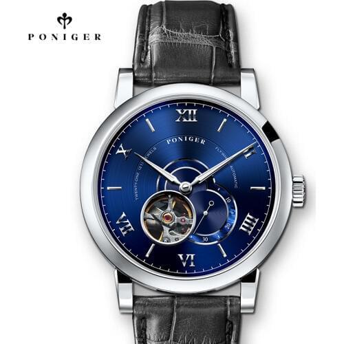 Switzerland Luxury Brand PONIGER Mens Watch Japan Flywheel Automatic Mechanical MOVT Watches Men Skeleton Sapphire Clock P683-2