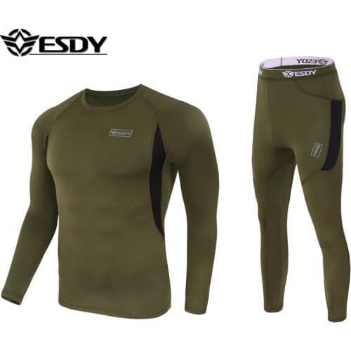 Men Fleece Thermal Underwear Sets Tactical Training Sweat Thermo Long Sleeve Quick Dry Outdoor Sportswear Shirt Pants Suits
