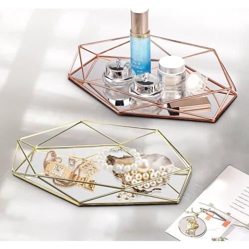 European Vintage Colorful Glass Metal Storage Tray Desktop Storage Decorative Plate Gold Jewelry Plate Home Decoration Place Cos